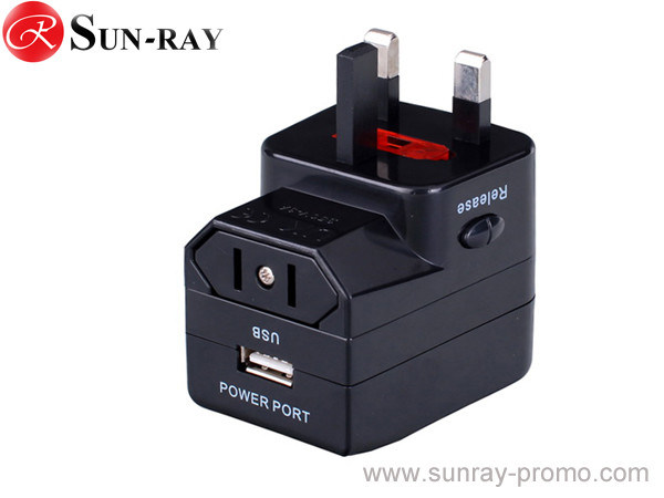 Black color Universal International Travel Power Adapter Plug (US/UK/EU/AU AC Plug)